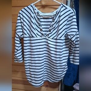 Lucky Brand Black and White Striped Sweater